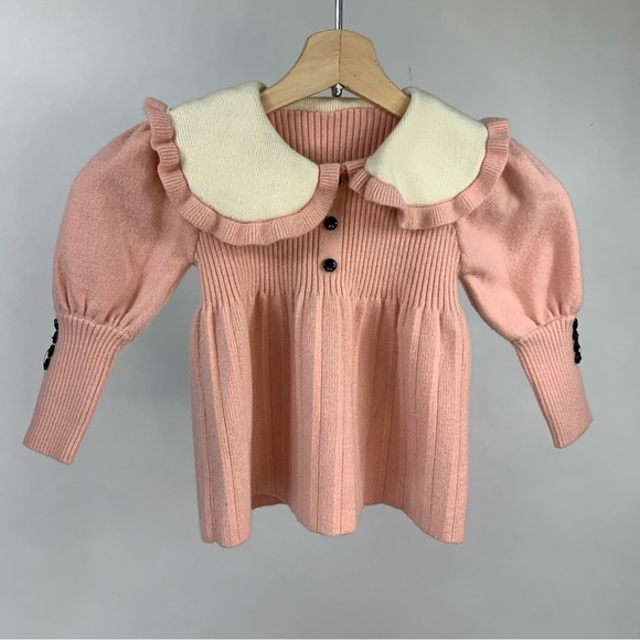 Girls Boutique Pink Cashmere Blend Collar Ribbed Long Sleeve Pink Dress 4